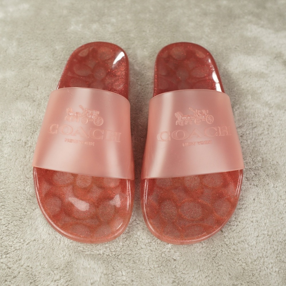 COACH Ulyssa Pink Jelly Slide Sandals Women's Size 5B Water Resistant Pool Beach